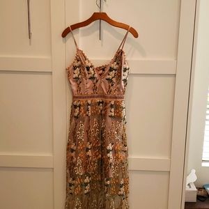 AQUA lace sunflower champagne dress